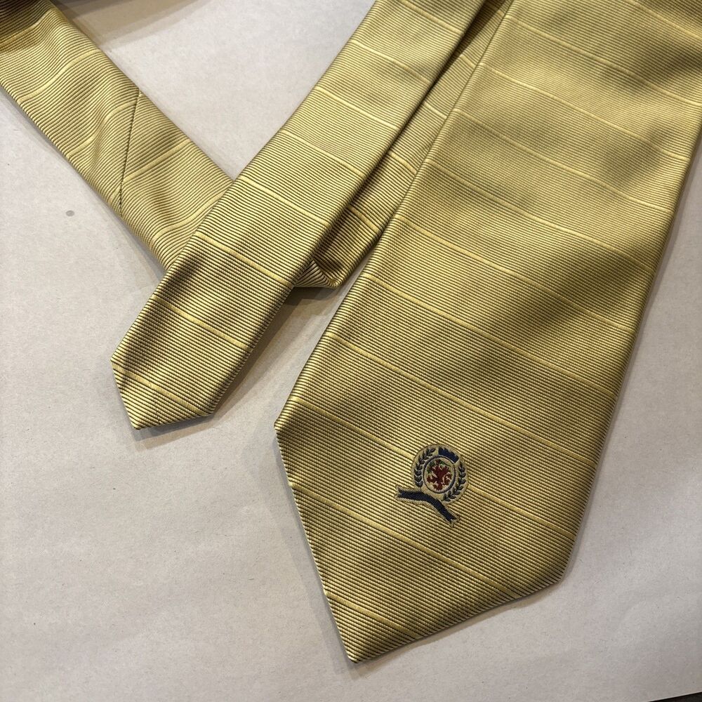 Tommy Hilfiger Men's Neck TIE Gold, Preppy Silk, USA 4” X 57” Designer Fraterni